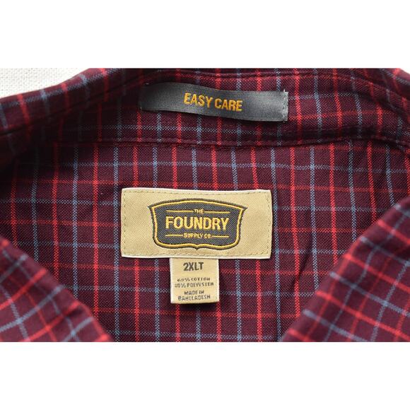 The Foundry Supply Co. Men's Red Plaid Button-Down Shirt Long Sleeve Size 2XLT - Picture 2 of 8